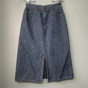 Vintage Giordano FitsSize 4 6 Denim Blue Jean Midi Slit Skirt Western Country